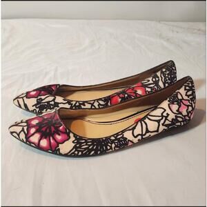 Nine West Graffiti Rose Canvas Pointed Ballet Flats Sz 10 Boho Casual Feminine